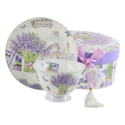 Ceasca cu farfurie din ceramica in cutie decorativa - Lavanda Petit Fleur, 150 ml
