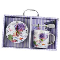 Cana cu lingurita si ceas din lemn "Lavender"
