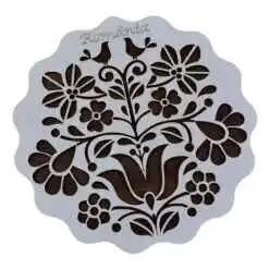 Suport realizat din lemn pentru oale - Design cu flori. pasari si inscriptia "Romania"