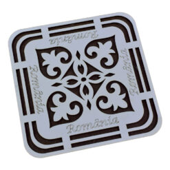 Suport realizat din lemn pentru oale - Design cu frunze si inscriptia "Romania" (Model 1)