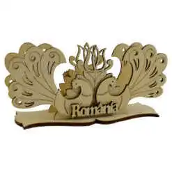Suport servetele traforaj - Design cu pauni si "Romania" 15x8 CM