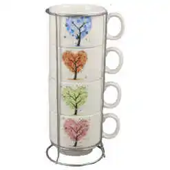 Set 4 cesti din ceramica cu suport metalic, 150 ml, Anotimpuri