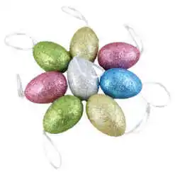 Set 8 oua colorate pentru Pasti cu glitter 4x6 cm, polifoam