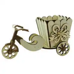 Alternative view of Suport flori din lemn Bicicleta 25 CM, cu fundita si florare, natur