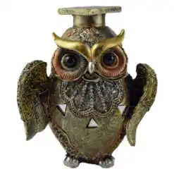 Figurina bufnita cu toca/Cutiuta din rasina aurie 14 CM