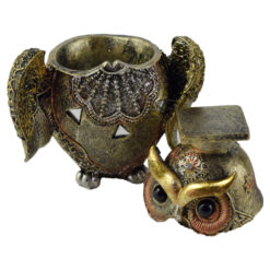 Alternative view of Figurina bufnita cu toca/Cutiuta din rasina aurie 14 CM