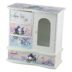 Cutie de bijuterii dulapior cu geam din lemn cu cinci sertare si oglinda 22?23 CM - Lavender/Roaba decor