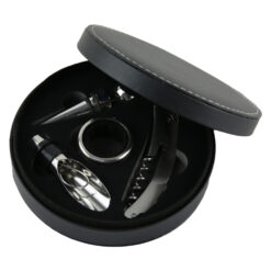 Alternative view of Set 4 accesorii vin in cutie, tirbuson, dop, antipicurator, inel din metal