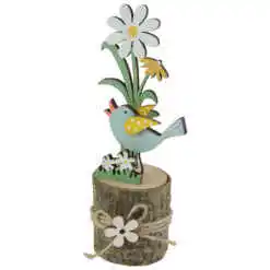 Decoratiune din lemn cu pasare si flori 15 CM