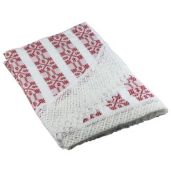 Fata de masa artizanala ovala 220x160 cm, Alb/Rosu, 80% bbc, 20 % acrilic