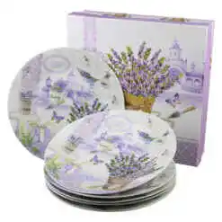 Set 6 farfurii pentru desert, din ceramica,"Lavender Passion", 19 cm, in cutie decorativa
