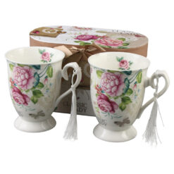 Set 2 cani din ceramica, cu franjuri, 300 ml, "Classic Lady", in cutie decorativa