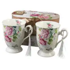 Set 2 cani din ceramica, cu franjuri, 300 ml, "Classic Lady", in cutie decorativa