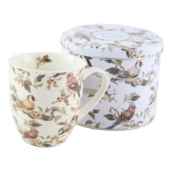 Cana portelan 400 ml in cutie metalica "Pasari"