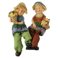 Set 2 figurine Fetite cu flori din rasina cu picioare textil 18 CM
