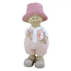 Figurina Baiat cu flori din rasina 13 CM, Roz