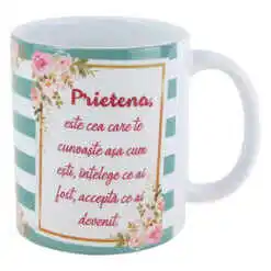 Cana ceramica "Prietena este..." 330 ml, Turcoaz