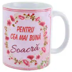 Cana ceramica "Pentru cea mai buna Soacra" 330 ml, Roz