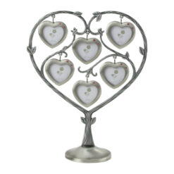 Rama foto Copacul Vietii din metal 6 poze 4x5 CM, Inimioare, 20x25 CM, Argintiu