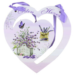 Alternative view of Ornament perete/usa din lemn 17 CM "Isten hozott", inima, lavanda