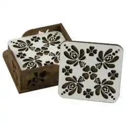 Set 6 suporturi pahare traforaj, 9x9 CM, cu suport, Cu flori