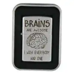 Bricheta metalica "Brains are awsome?", 3.5x5.5 CM, Argintiu