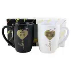 Set 2 cani din ceramica "Love - Kivalo Ferj/Csodalatos Feleseg", 300 ml Black&White, in cutie cadou