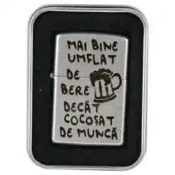 Bricheta metalica "Mai bine umflat de bere...", 3.5x5.5 CM, Argintiu