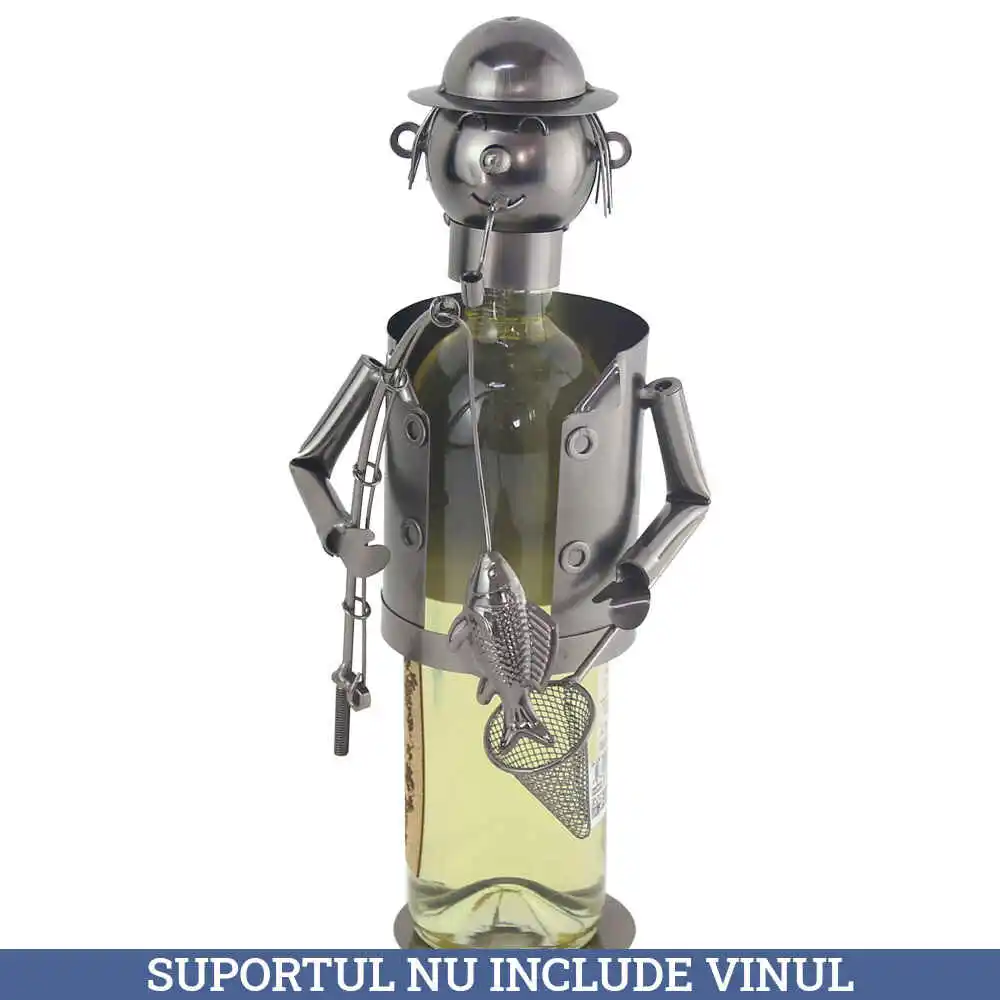 Suport sticla de vin, din metal Pescar 15x34 CM