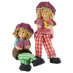 Pereche figurine Copii cu trandafiri, cu picioare textil 14 CM