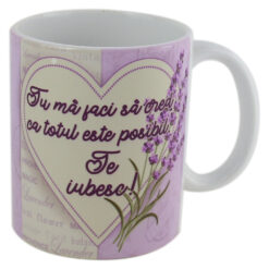 Cana ceramica "Te iubesc" 330 ml, Lavanda