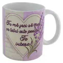 Cana ceramica "Te iubesc" 330 ml, Lavanda