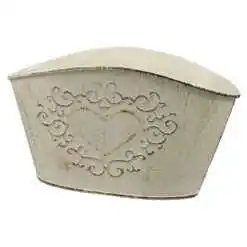 Ghiveci oval din metal Antic Crem, 17x10 CM, cu inimioara