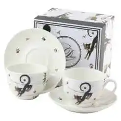 Set 2 cani cu farfurie din portelan 280 ml "Charming Cats"