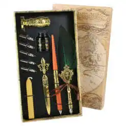 Set de Caligrafie cu Pana, stil Vintage, World map - 11 piese