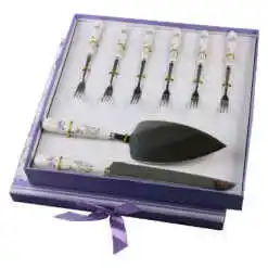Set tacamuri pentru tort, 8 piese, cu maner din ceramica, "Lavanda Flow"