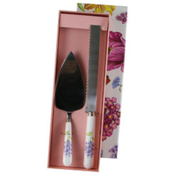 Set tacamuri tort cu maner din ceramica Paleta si cutit, flori