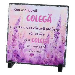 Placa ardezie "Cea mai buna Colega" 19x19 CM, Lavanda