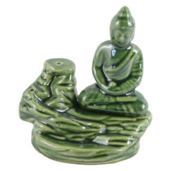 Candela ceramica backflow pentru con parfumat Buddha, verde 12 CM