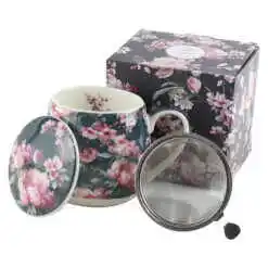 Cana portelan cu infuzor metalic si capac 430 ml,"Noemi Black", in cutie decorativa