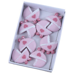 Set 8 decor Carucior bebe din rasina 2.9 CM, roz, autoadezive