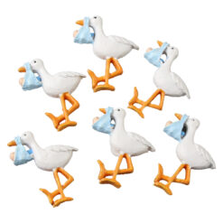 Set 6 decoruri Barza cu bebe din rasina 4.2 cm - albastru/roz, autoadezive