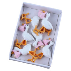 Set 6 decor Barza cu bebe din rasina 4.2 CM, roz, autoadezive