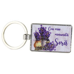 Breloc din metal "Cea mai minunata Sora" 7 CM, Lavanda