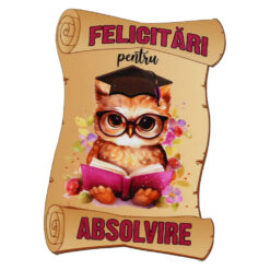 Magnet de frigider din lemn "Felicitari pentru Absolvire" 6x8.5 CM, roz