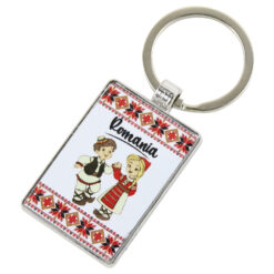 Breloc din metal "Romania" 7 CM, copii in port traditional