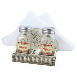 Set solnita si pipernita cu suport lemn "Sare/Piper" 12x9 CM, Garoafe