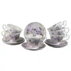 Set 6 cesti din ceramica cu farfurii, "Lavender Passion", 150 ml, in cutie cadou