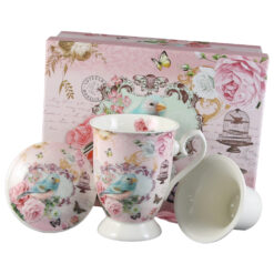 Cana ceramica cu infuzor si capac, 300 ml, Pasare, in cutie cadou