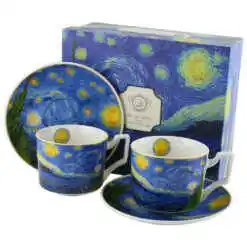 Set 2 cesti cu farfurii din portelan 270 ml "Starry Night" de V. van Gogh, in cutie decorativa